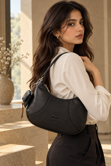 Premium Black Textured Hobo Shoulder Bag