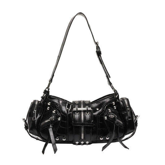 Noir Studded Y2K Baguette Bag